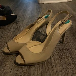 Nude peep toe heels